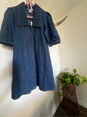 NWT 💙✧ House of Harlow 1960 ✧💙 Denim Dress Puff Sleeve Button Pockets Cotton 6
